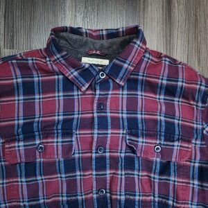 LL Bean Shacket Men's XL Fleece Lined Flannel Shirt Red Blue Plaid Warm Pockets